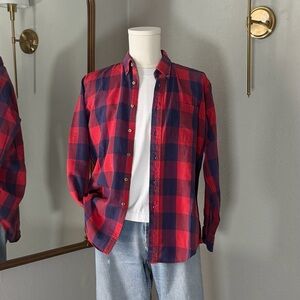 Vintage 90s 100% Cotton Flannel Shirt Plaid Red Blue XLarge